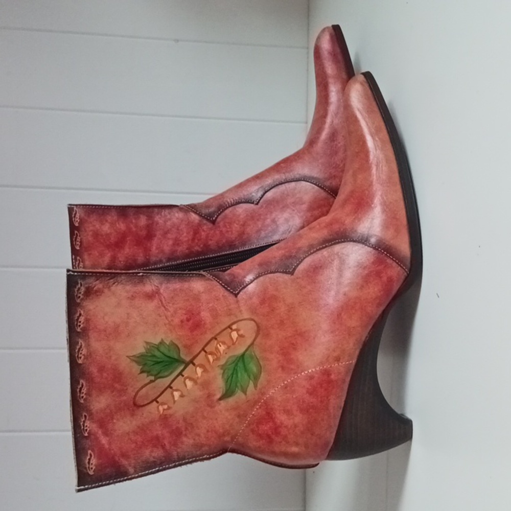 New Handpainted Rust Leather Booties.